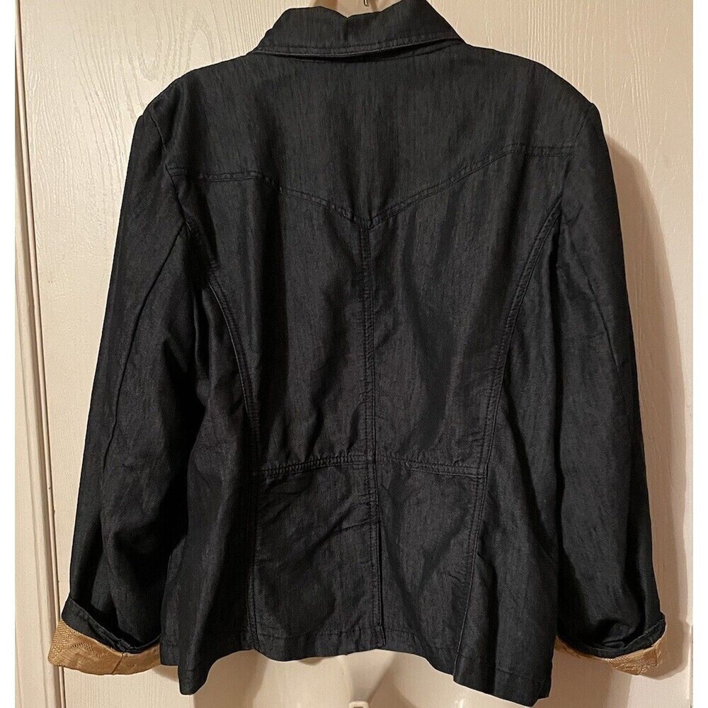 Apostrophe Blue Denim Gold Lined Pocketed Single Button Jacket Coat SZ 16W - Picture 4 of 11